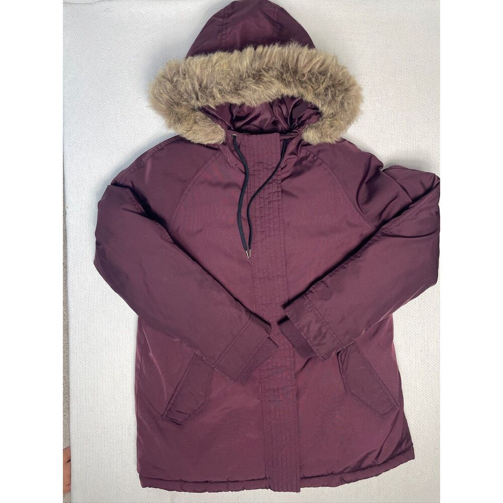 Old Navy Burgundy Hooded Puffer Parka Jacket Medium Winter Coat outerwear